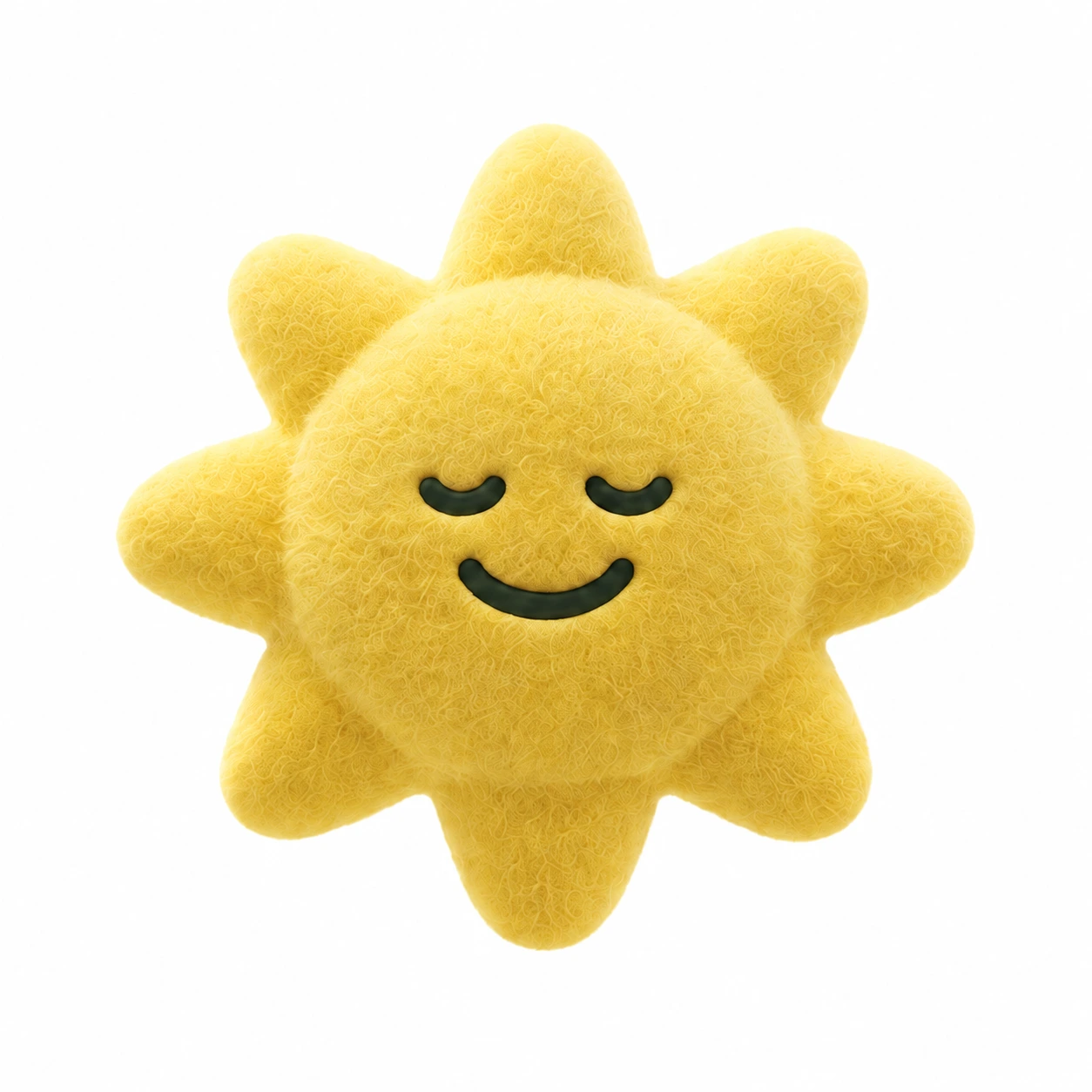 A golden sun mascot resting with closed eyes